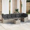 7 Piece Sofa Set with Cushions Light Grey Poly Rattan