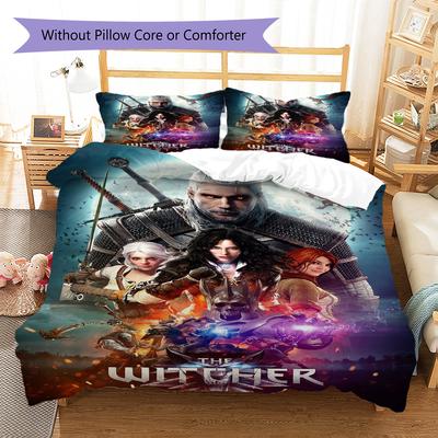 Witcher Pattern Bedding Quilt Set Quilt Cover Pillowcase Home Decoration Gift (1 * Duvet Cover + 2 * Pillowcase, Without Core)
