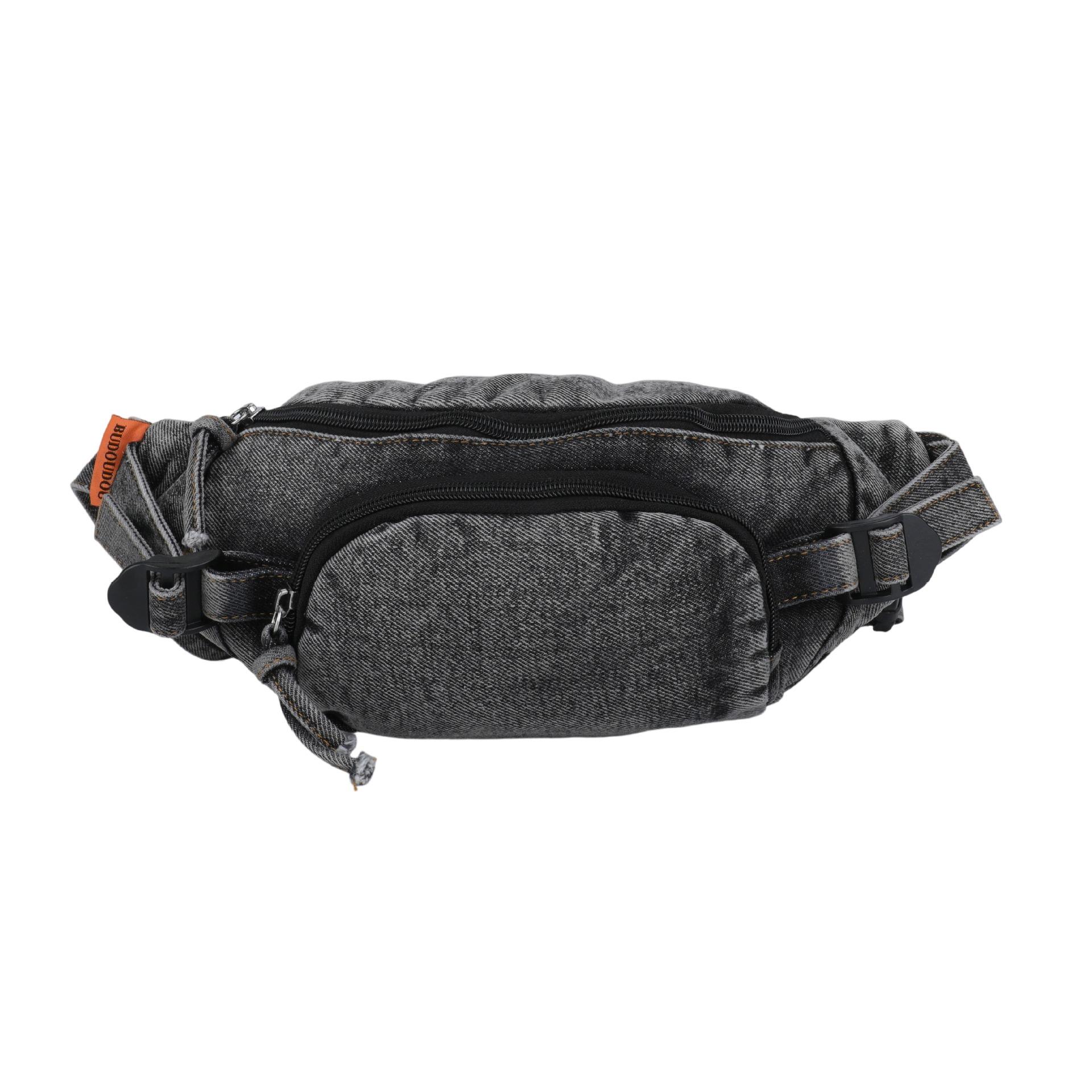 Sacs banane en jean couleur unie vintage pour femmes Sac de taille sport portable Sac poitrine élégant pour téléphone pour femme Sac de taille pour dames noir