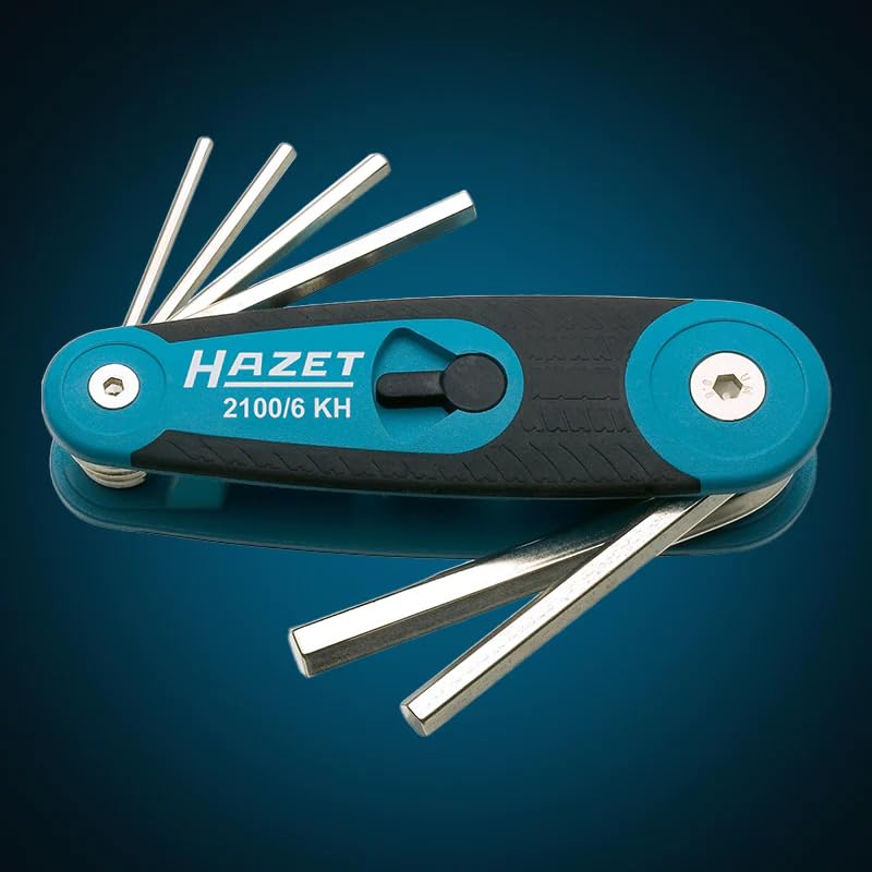 HAZET 2100/6KH Hex Wrench Set, L-shaped, 6-piece set, 2.5-8mm inch compatible, nickel-plated finish, compact storage, for automotive repair, DIY, and