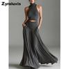 Sommer-Neuheiten Importiertes Mode-Ärmelloses High-Neck-Top Elegantes Langes Kleid Zweiteiliges Set