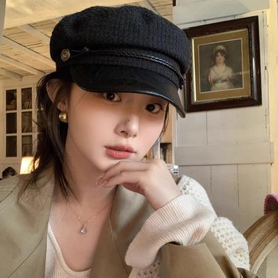 Korean Retro Black Beret for Women In Autumn and Winter with Large Head Circumference Newsboy Hat Painter Hat for Women Showing A Small Face