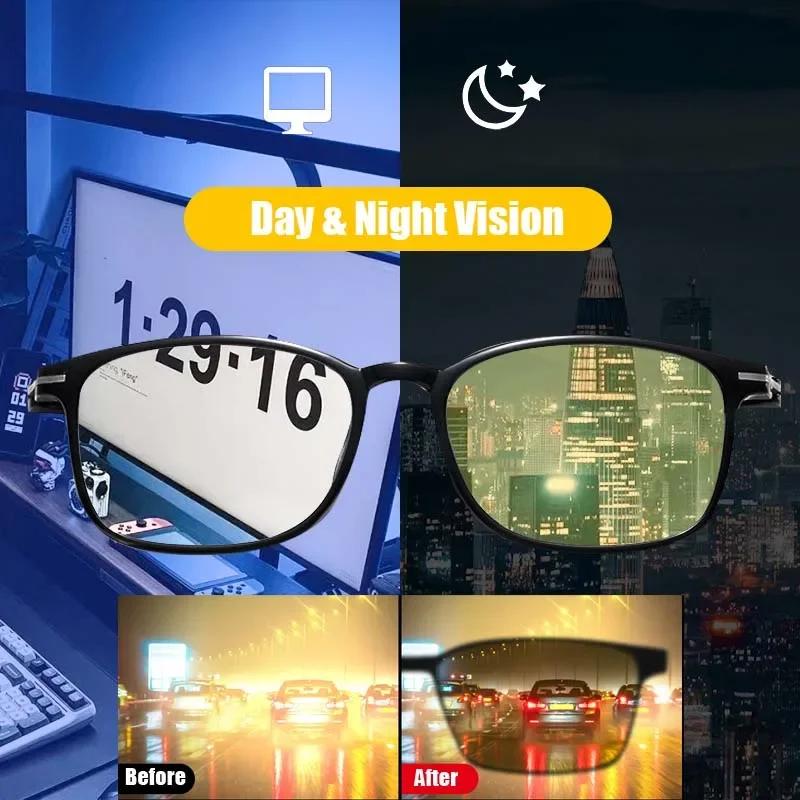 Women Men Ultralight Night Vision Myopia Glasses Yellow Lens Square Frame Driving Eyewear Outdoor Minus Diopter Sunglasses