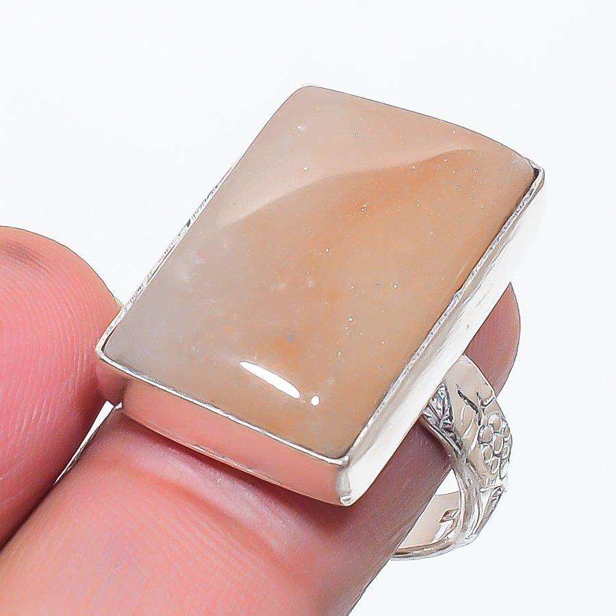 Natural Orange Aventurine 925 Sterling Silver Jewelry Ring Size 8.5 V6L41