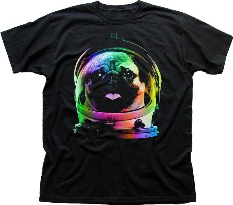 Space Pug dog Nasa Space man Astronaut rocket black printed t-shirt FN9397 L