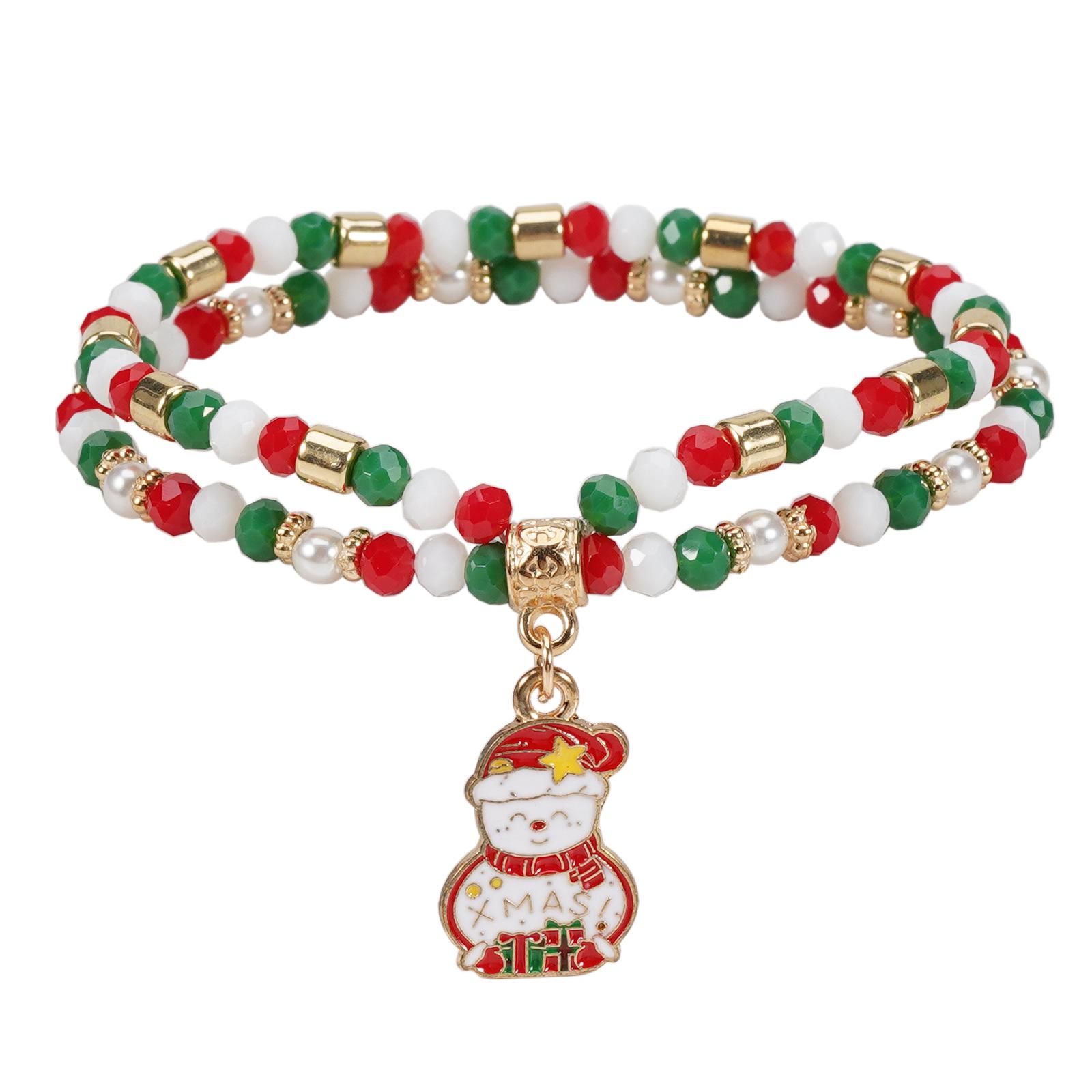 Праздничный рождественский браслет-шарм со снеговиком, снежинкой, рождественской елкой, Сантой, оленем и бусинами-шапками. Идеально для праздничных вечеринок!
