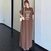 2026 Summer Fashion Women's Loose Short Sleeve Printed T-Shirt Dress - Over the Knee