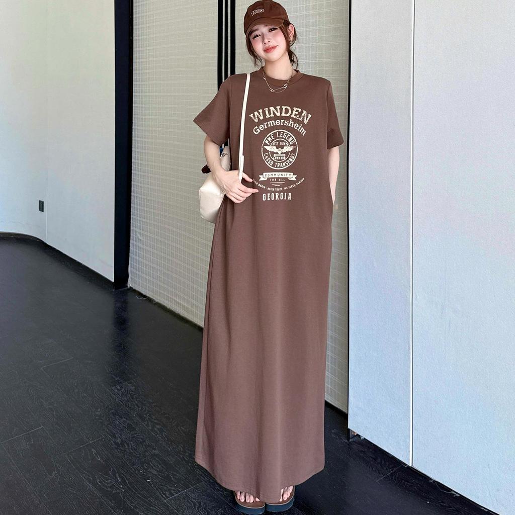 2026 Summer Fashion Women's Loose Short Sleeve Printed T-Shirt Dress - Over the Knee