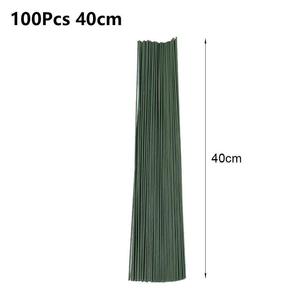100Pcs/lot 15/20/25/30/40cm Artificial Green Flower Stems DIY Floral Material Wire Stem Handmade Flexible Iron Garden Accessoies
