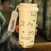 Line Drawing Cat Large-Capacity Insulated Cup with Straw, Drinking Cup for Sports, Car, Portable, for Male and Female Students, School Cup