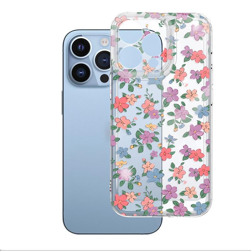 ins small floral application Apple 13pm mobile phone case iphone16 all-inclusive 17 transparent protective case 15pro girls