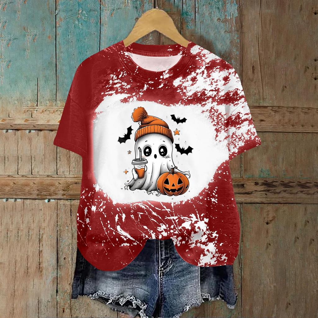 Women's Fashion Casual Printed Round Neck Pullover Short Sleeve T-Shirt Top