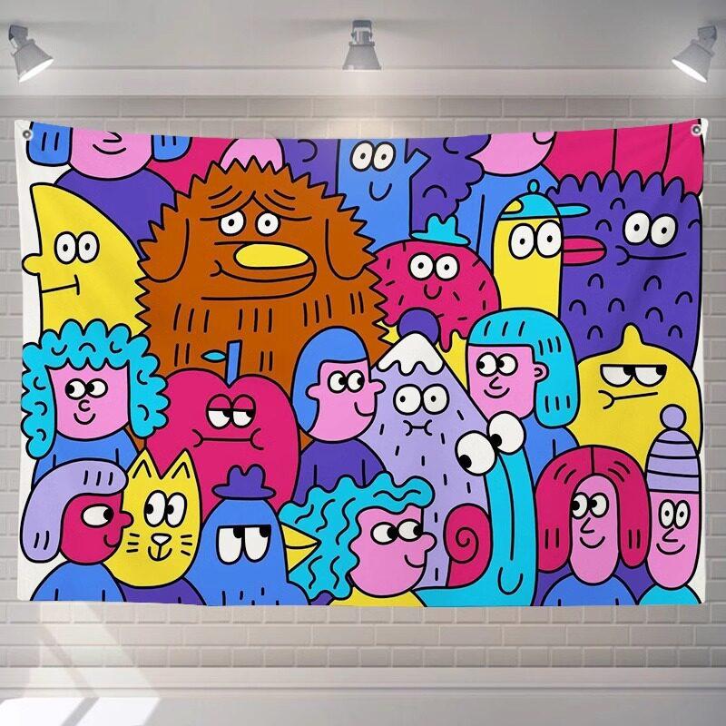 Nordischer Stil Niedliches Kleines Monster Cartoon Wandteppich Wandbehang für Kinderzimmer Studentenwohnheim Schlafzimmer Wohnzimmer Nachttischdekoration
