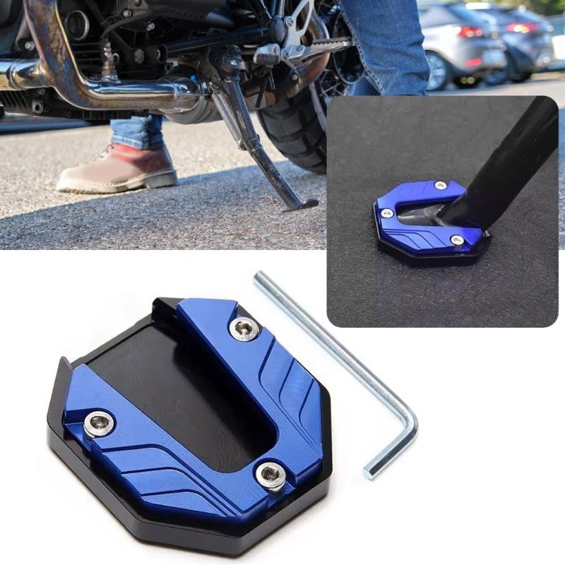 Bike Side Stand Pad for Outdoor Parking, Aluminum Support Plate with Textured Center for Grass