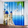 Coastal Scenery Series Deluxe Living Room Bedroom Decoration Sunshade Curtain 2 Pieces of Hook Punch