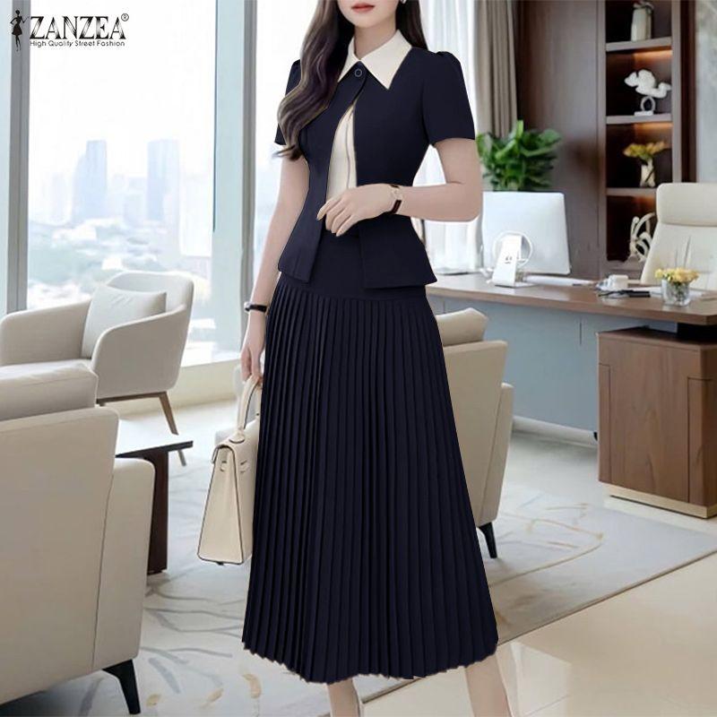 ZANZEA Women Short Sleeve Blouse and Skirts Summer Two Piece Suit Sets