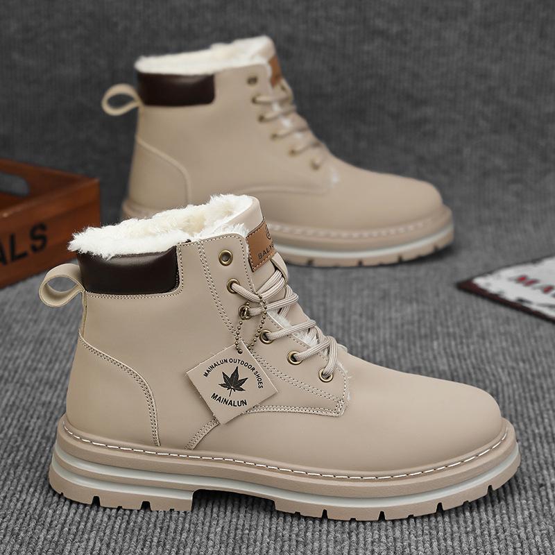 

Boots Men High Top Boots High Quality Men Leather Shoes Fashion Outdoor Sneakers Men Lace Up Non-Slip Ankle Boots for Couple 47 сірий