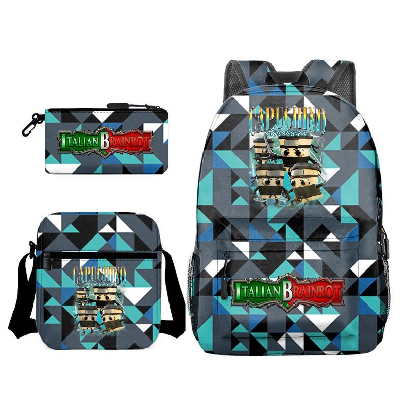 American Shanhaijing Funny Abstract Pattern Backpack Elementary School Bag Three-piece Set