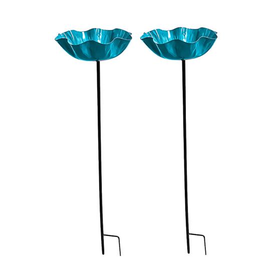 

2Pcs Metal Flower Garden Stakes, Decorative Bird Bath, Outdoor Bee Watering Station, Flower Design Water Feeder Bath Bowl for Butterflies Hummingbirds 2pcs синій