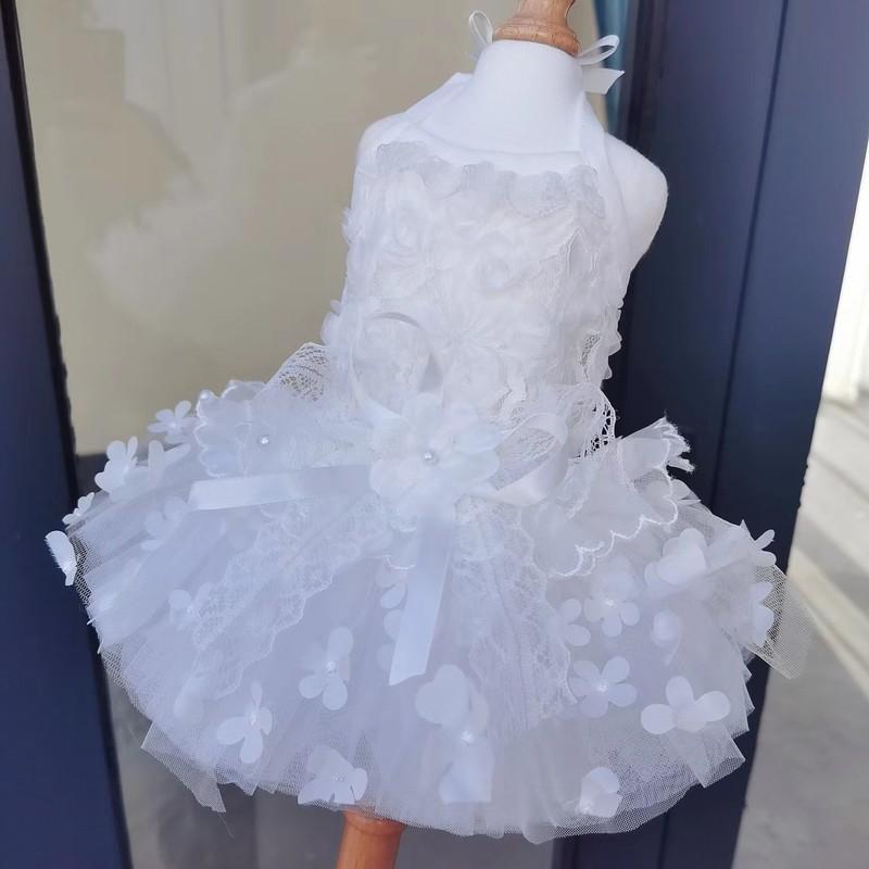 Pure White Wedding Dress Puppy Dog Clothing Fashion Handmade Lace Flower Princess Dress For Small Medium Dog Poodle Pet Clothes