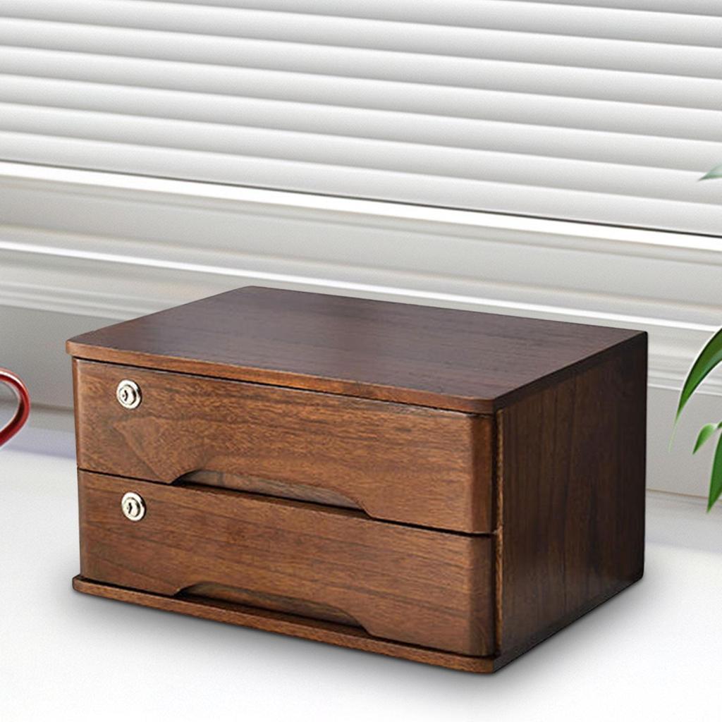 Wood Desktop Storage Box with Lock Office Supplies Daily Storage Wooden Tabletop