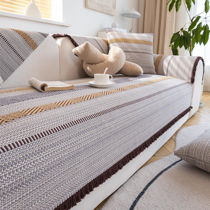 Foreign Trade Export Ins Coarse Cloth Solid Wood Cotton And Linen Sofa Cushion Striped Four-Season Sofa Cover Cushion Cover Towel Cloth Seat