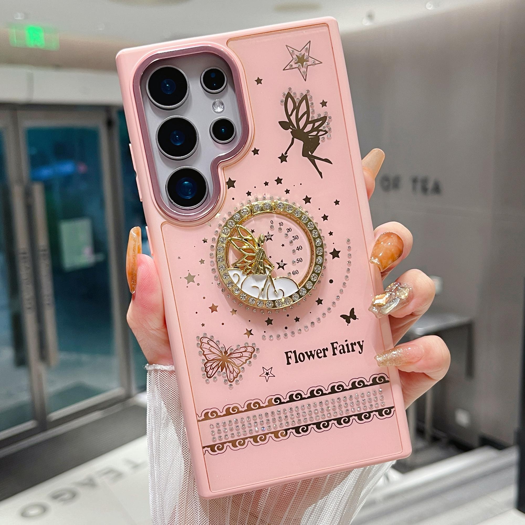 

For Samsung Galaxy S25 Ultra Case Flower Fairy Pattern TPU+PC Phone Back Cover with Kickstand Pink