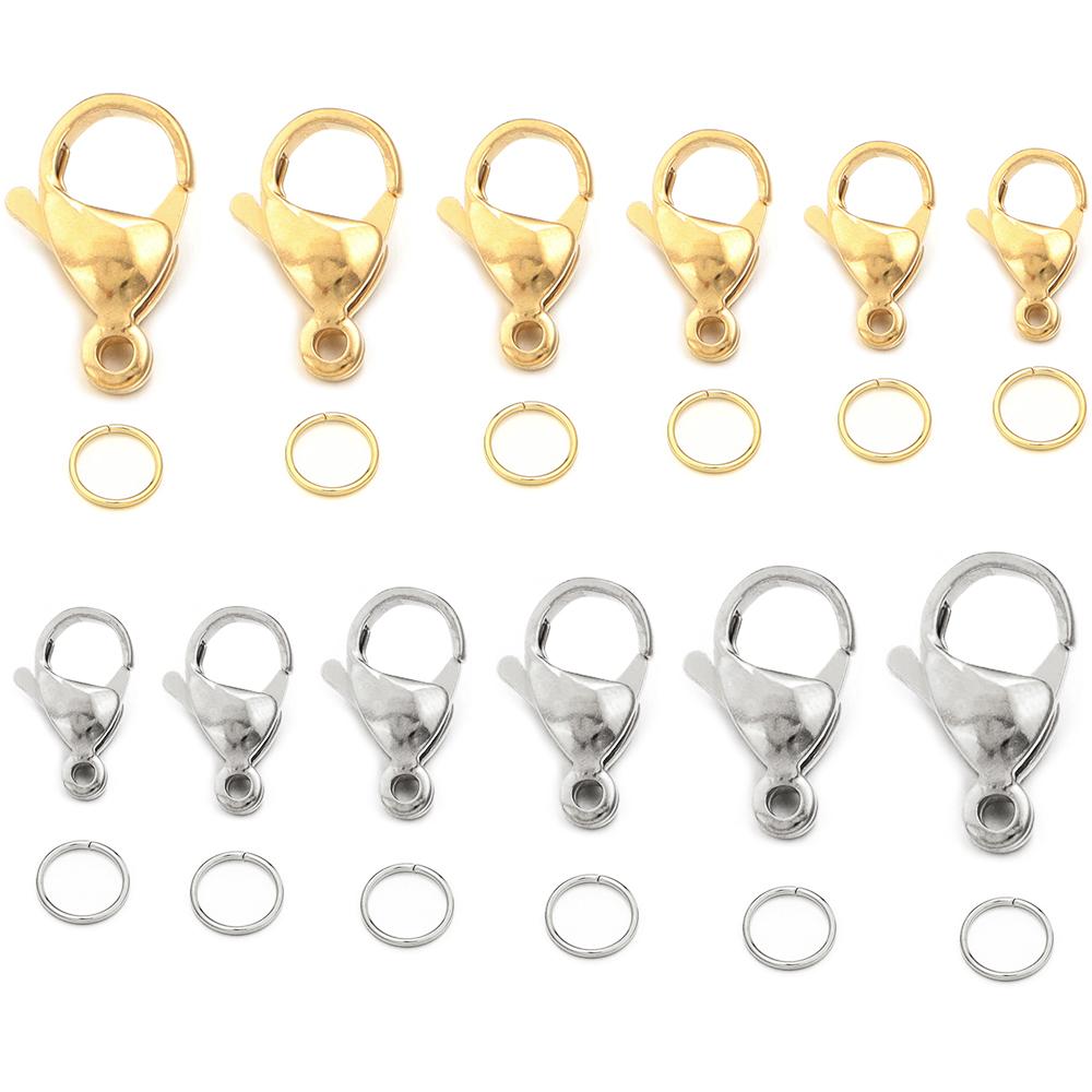 20 Sets/Lot Stainless Steel Lobster Clasps Hooks with Jump Rings Set for DIY Chain Necklace Bracelet Jewelry Making Supplies