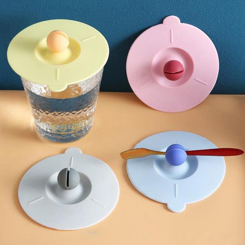 Cute Cup Cover Dustproof Silicone Glass Mugs Cap with Spoon Holder Airtight Seal Reusable Heat Resistant  for Glass Mugs