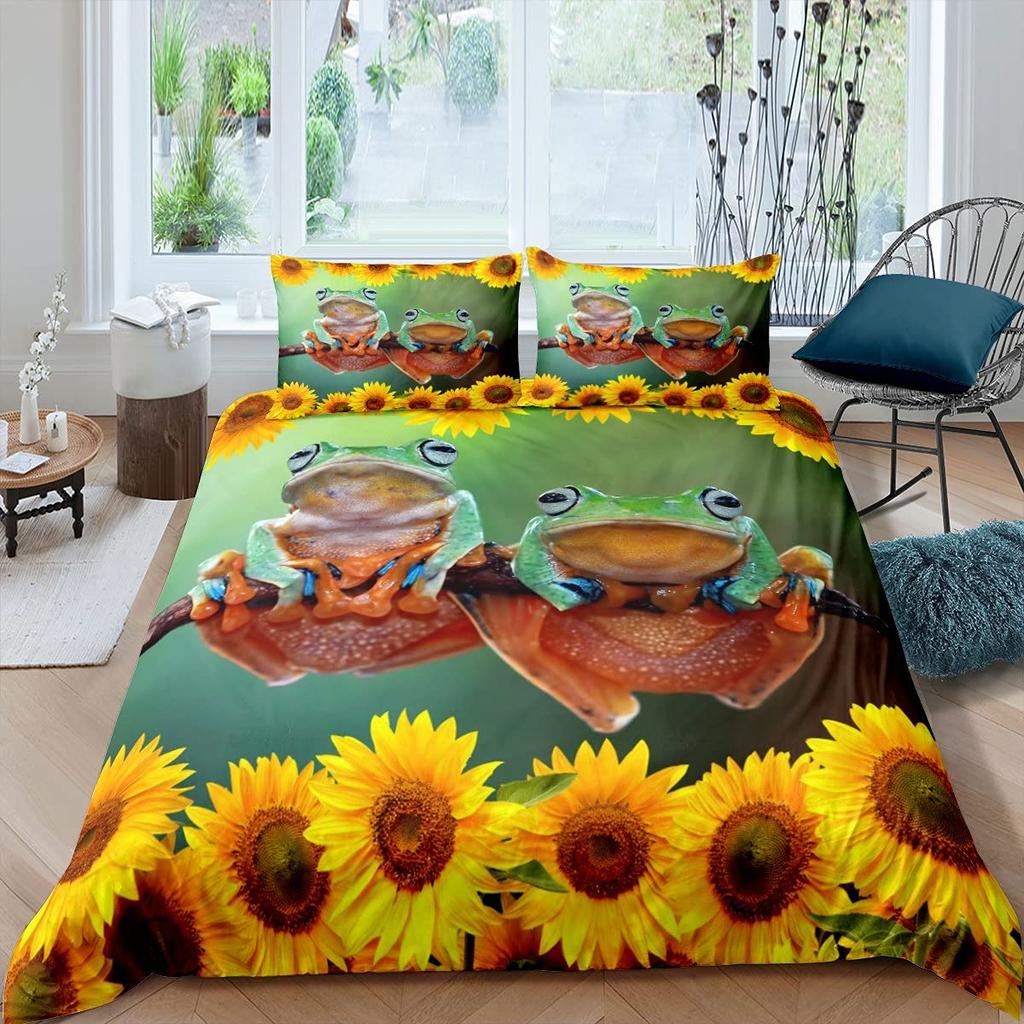 3D Frog Family King Queen Duvet Cover Little Tree Frog Bedding Set Tropical Nature Animal Quilt Cover Polyester Comforter Cover