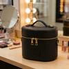 PU Leather Toiletry Organizer Bag Makeup Case with Carrying Handle And Zippered Cover Design for Cosmetic Storage Use