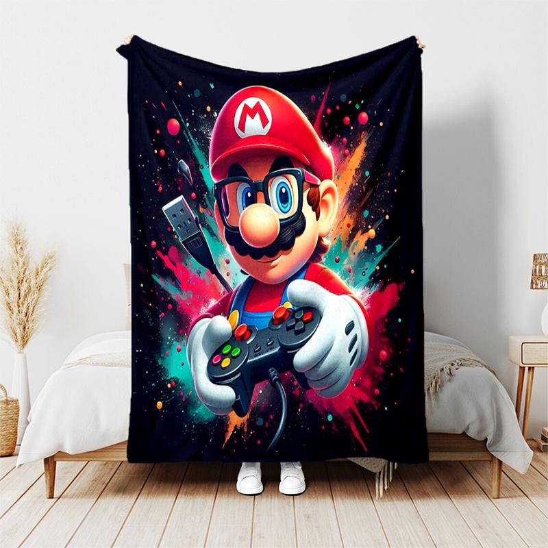 1pc Blanket Super Mario1 Print Design, Lightweight Blanket for Sofa, Bed- Soft &Warm, Gift for All Seasons like Christmas, Halloween