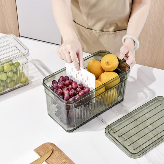 Contenitore Croccante con Coperchio e Manico Scatola di Stoccaggio Impilabile Organizzatore Stratificato Drenante per Frigorifero Frutta Verdura