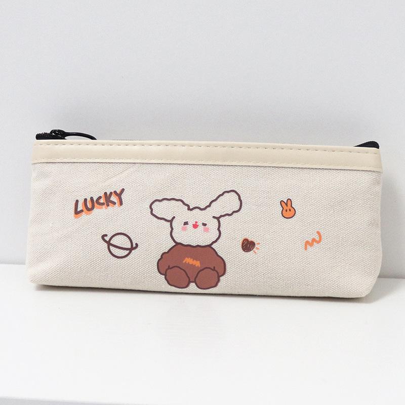 

The New Popular Japanese Simple Large-capacity Pencil Case Ins Cartoon Bear Canvas Junior High School Student Pencil Stationery Box