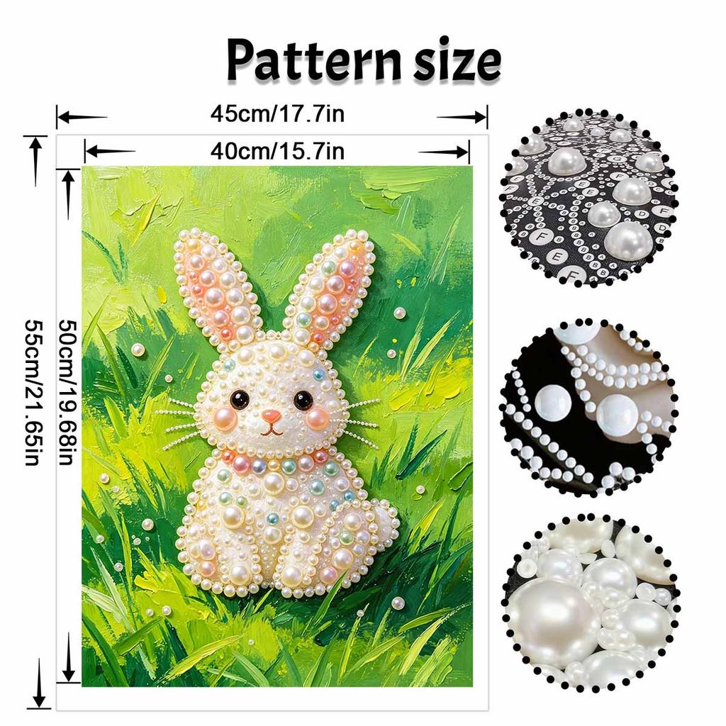 Framed Pearl Painting Kit Cute Rabbit Pattern DIY 3D Bead Canvas Art Creative Leisure Craft Home Decoration Handmade Gift Wall Decor Hobby Project