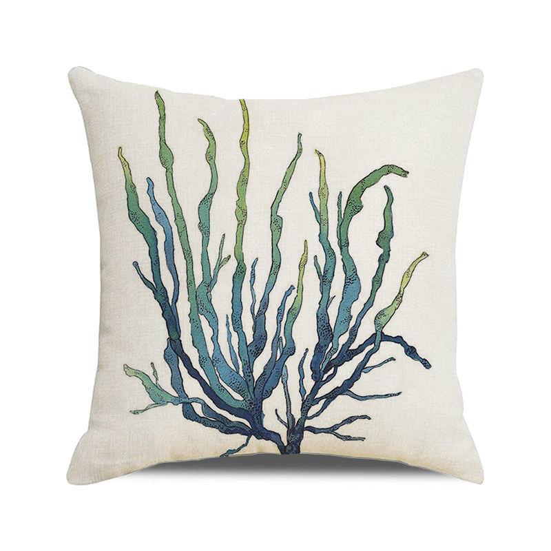 Watercolor Painting of Coral Marine Creatures Digital Printing Short Plush Pillow Covers for Car Sofa Office Cushion Cover