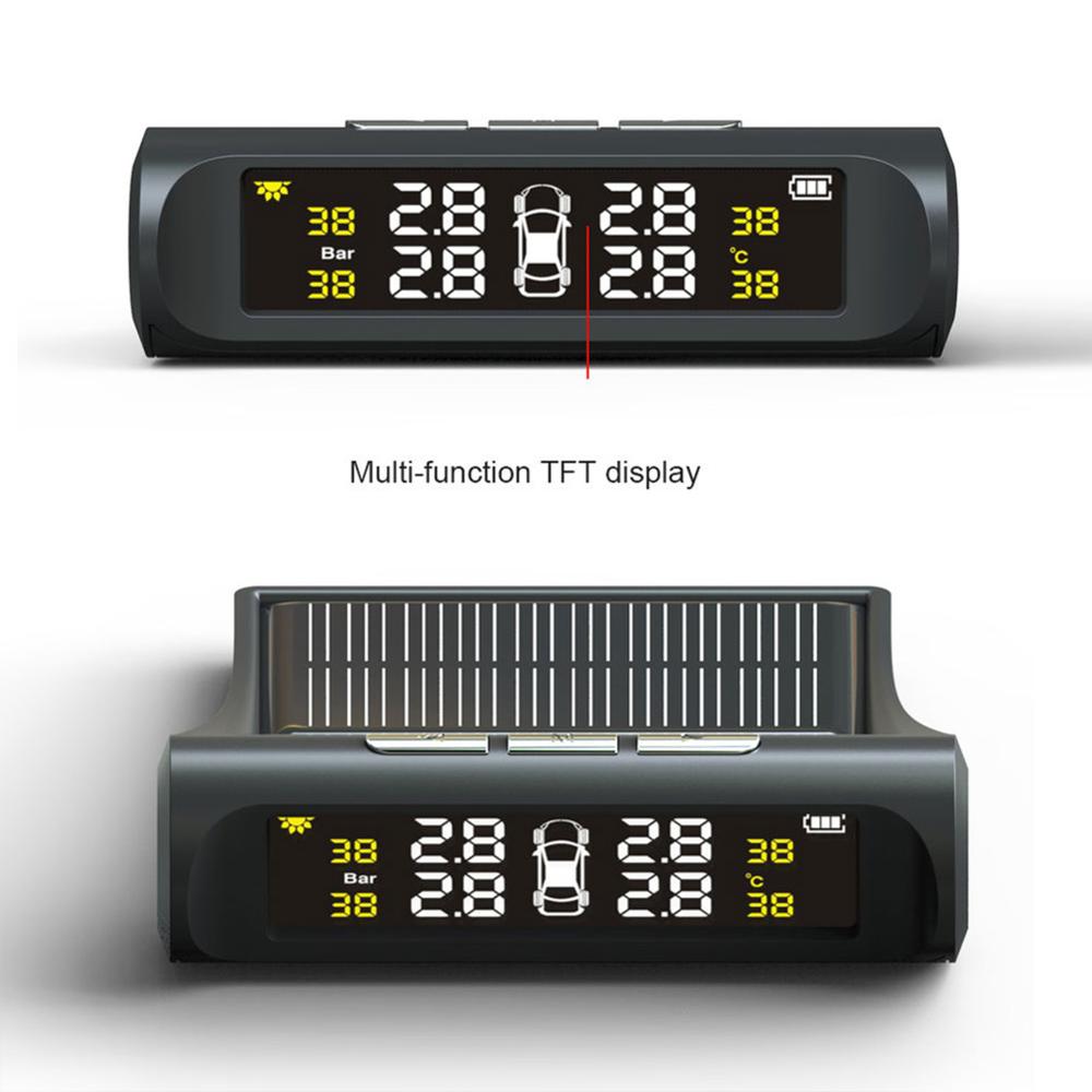 Car TPMS External Tire Pressure Gauge Monitoring System Alarm 4 Sensors Solar Powered Digital LCD Display Security Alarm Systems