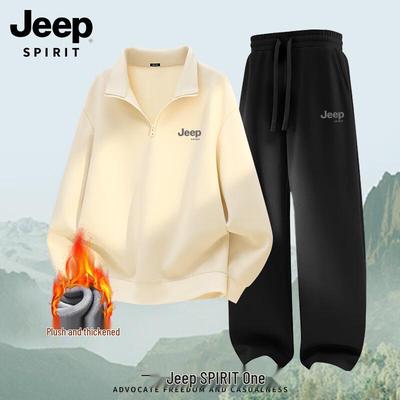 JEEP SPIRIT Men's Fleece-Lined Stand-Collar Sweatshirt & Pants Set