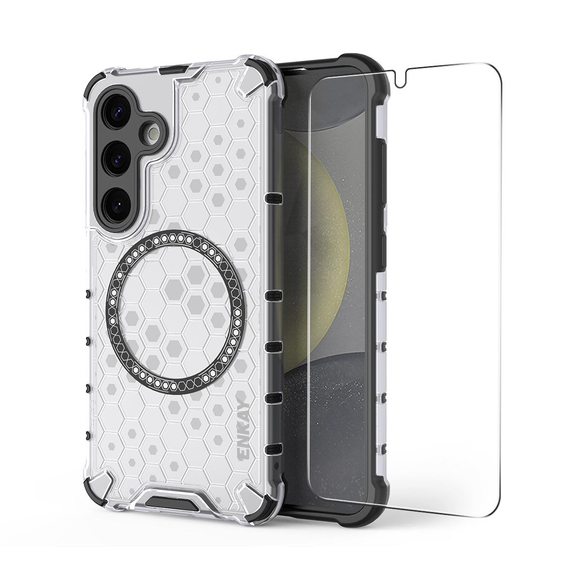 

For Samsung Galaxy S23+ ENKAY Hat-Prince Magnetic Case Honeycomb Design TPU+PC Phone Cover + 0.18mm Screen Protector A