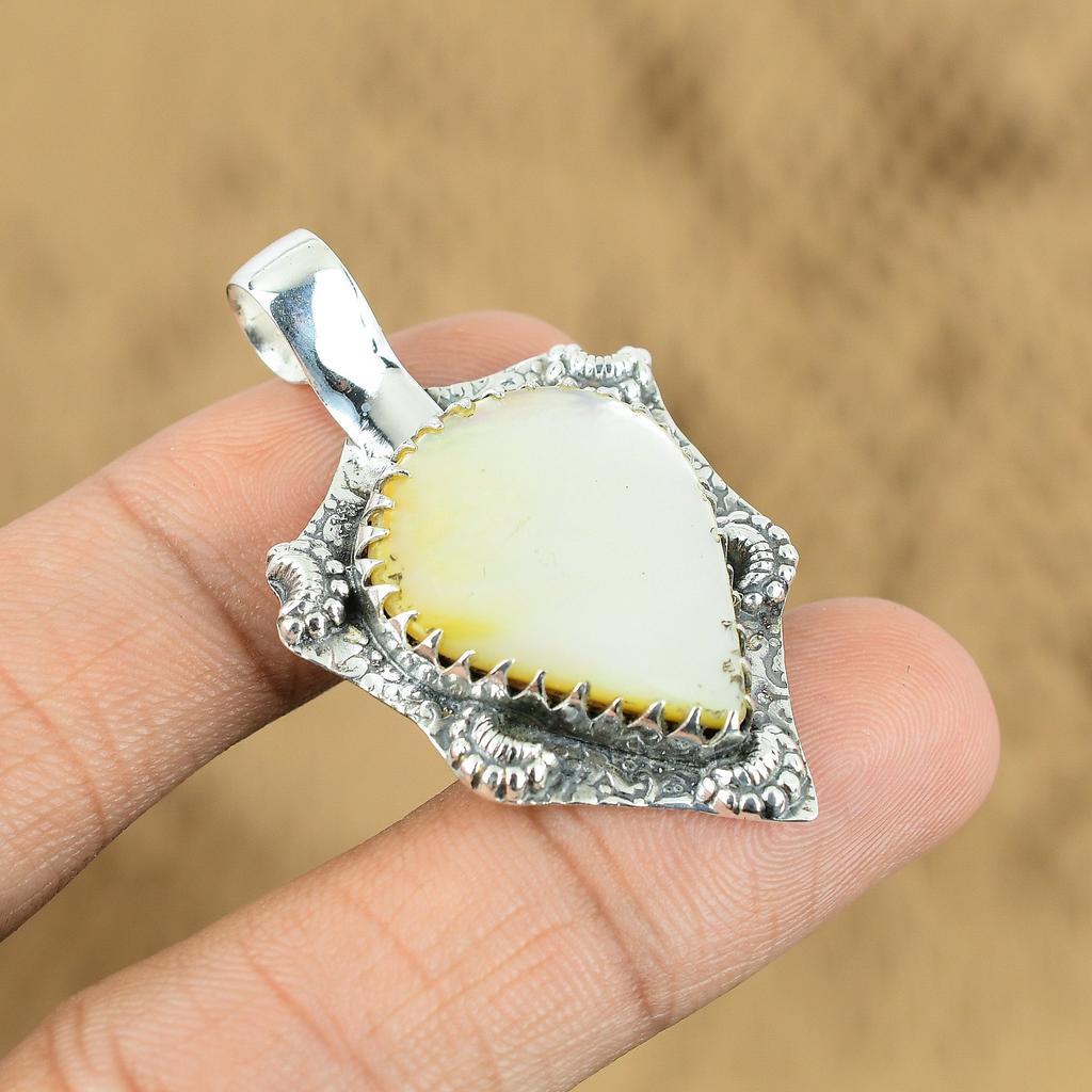 Womens day Deal 925 Sterling Silver June Natural Mother Of Pearl Artisan Pendant
