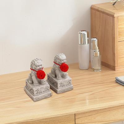 2 Stücke Fu Hunde Stein Statuen Tier Skulpturen Wohnkultur Kleine Chinesische Feng Shui für Tisch