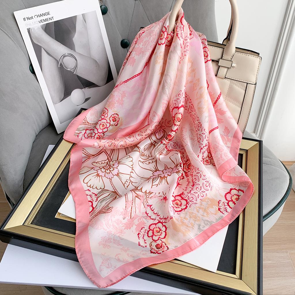 New temperament flower scarf small fresh and sweet color matching decorative silk scarf summer thin imitation silk women's square scarf