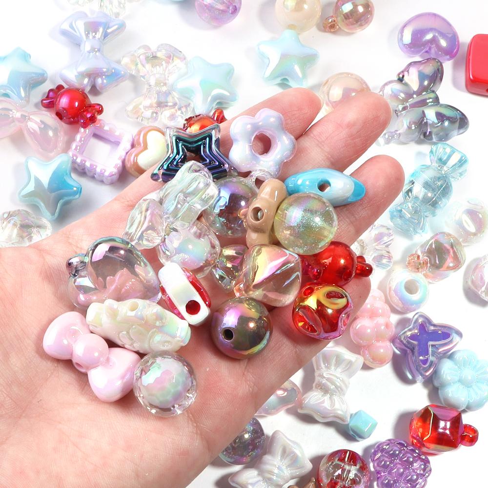 45g/Bag Mixed Shape Acrylic Beads Same Color Series UV Color Plated Loose Bead for Handmade Bracelets Necklace Key Phone Lanyard
