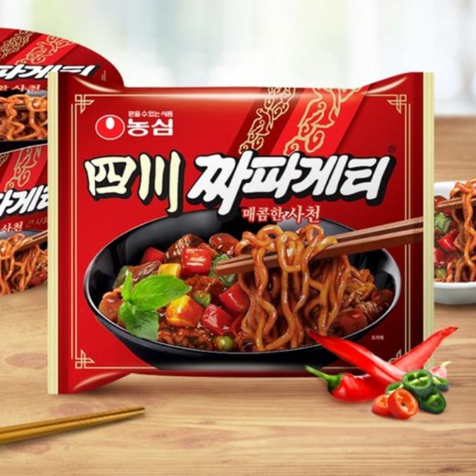 Nongshim Chapagetti Sichuan Spicy 137g × 4 Packs – Korean Spicy Black Bean Noodles