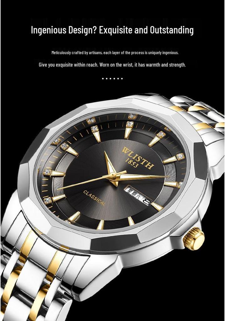 WOLIX Stylish Waterproof Couple's Quartz Watch with Stainless Steel and Calendar for Men & Women - Douyin Hot Seller