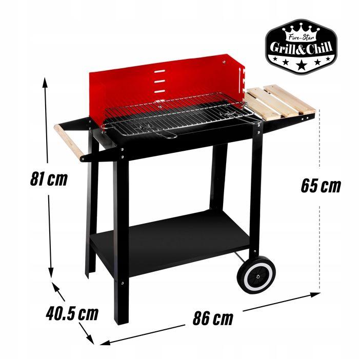 Barbecue à charbon sur roues avec étagère et grille réglable 4 niveaux + accessoires - Five-Star Grill&amp;Chill (GC0010)