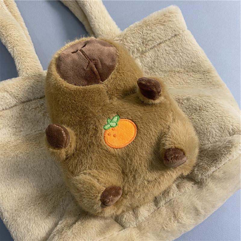 Large Capacity Capybara Plush Handbag Cartoon Capibara Fluffy Doll Tote Bag Commuter Bag Individuality Birthday Gift Room Decor