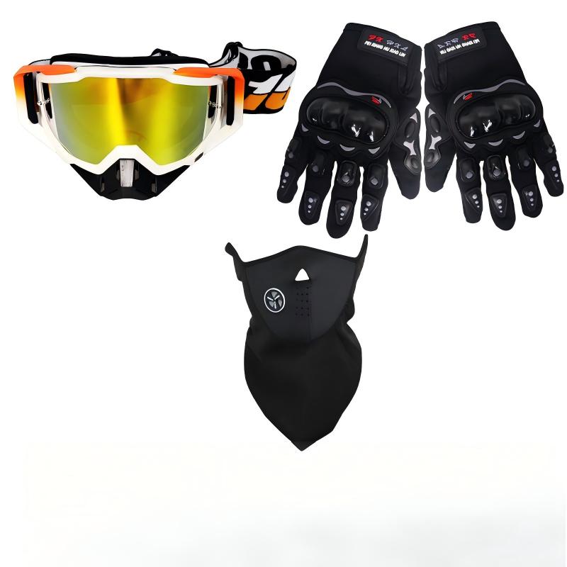 Motorcycle Protective Accessories Combo Riding Goggles Full Finger Gloves Breathable Balaclava Mask for Off-Road Motorbike
