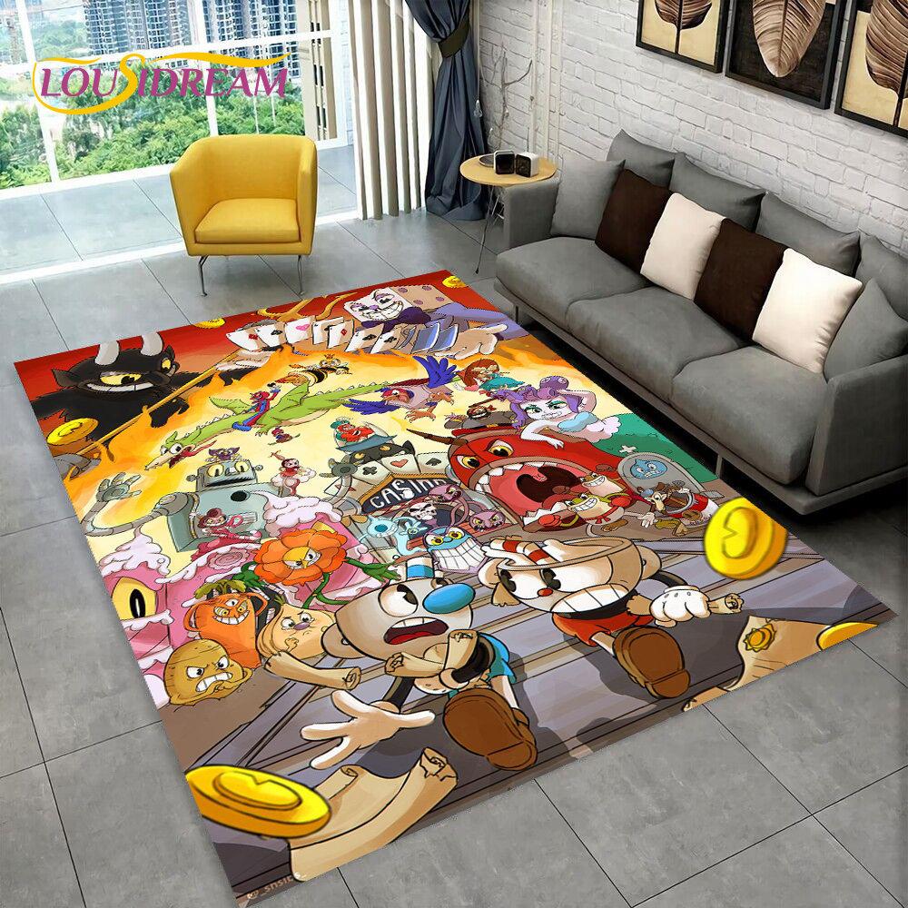 Juego, Cuphead y Mugman, alfombra para área de jugador, alfombra para sala de estar, dormitorio, decoración de felpudo para sofá, alfombra antideslizante para juegos de niños