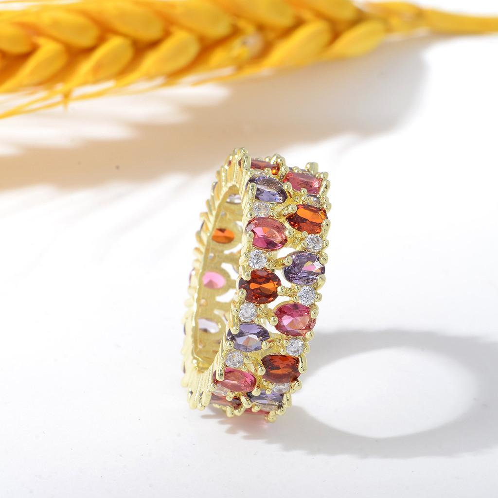 Copper Zircon Flower Open Ring For Women With Adjustable Size And Christmas Holiday Style